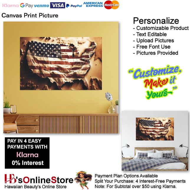 Impressão de tela de tela de bandeira dos Estados  (United States of America Flag Canvas Print Picture 6.)