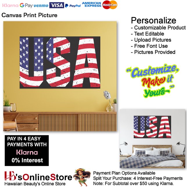 Impressão de tela de tela de bandeira dos Estados  (United States of America Flag Canvas Print Picture 9.)