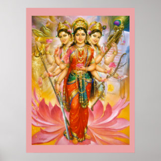 Impressão de tela grande de três deusas hindu