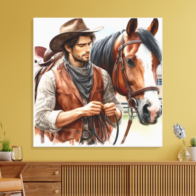 Impressão de Telas Esticadas de Cowboy e Cavalo Oc (Insitu(Sala de estar))