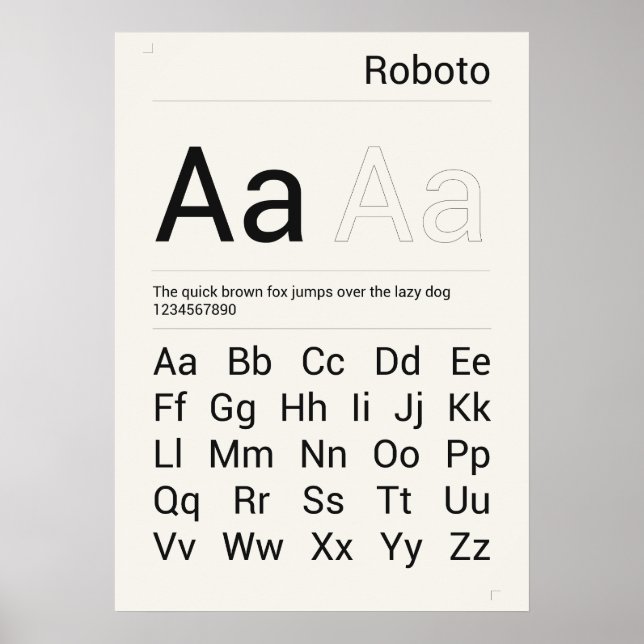 Impressão de Tipografia Roboto Font (Frente)