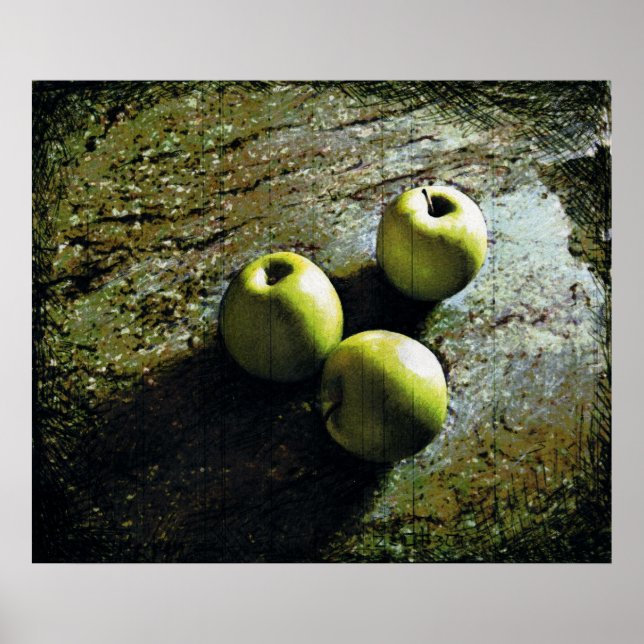 Impressão de três maçãs verdes (Frente)