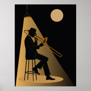 Impressão de Trombonista de Jazz   Jazz Vintage 