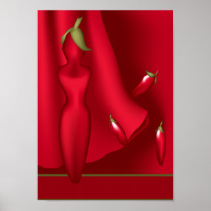 Impressão de uma mulher de pimenta picante, apaix