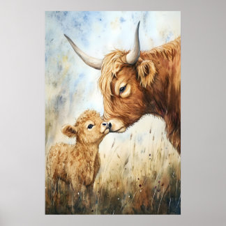 Impressão de Vaca das Terras Altas em Aquarela, Ar