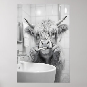 Impressão de Vaca das Terras Altas Escovando os De