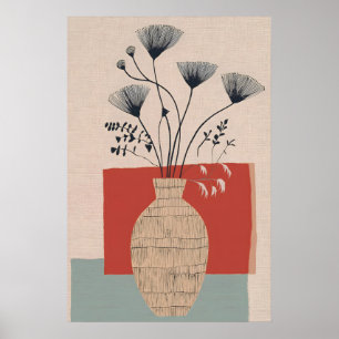 Impressão de Vaso Floral em Tons Terrosos de Meado