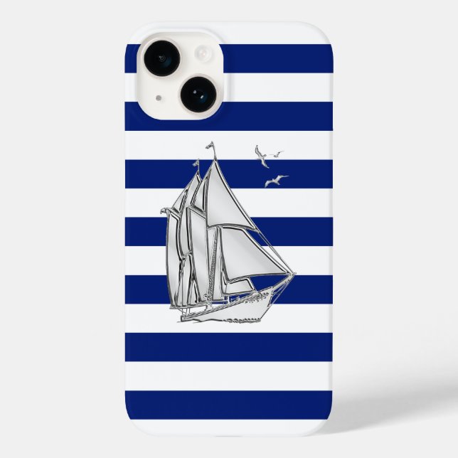 Impressão de veleiro Chrome em listras Navy (Verso)
