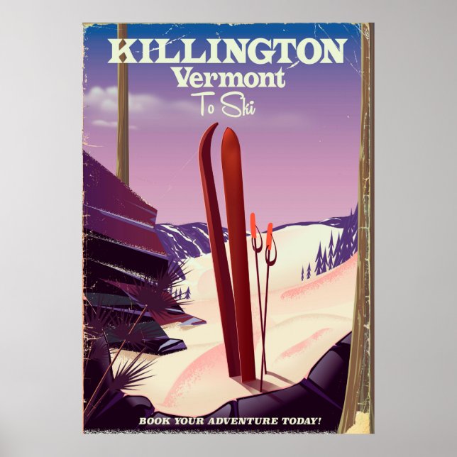 Impressão de viagem de esqui Killington, Vermont. (Frente)