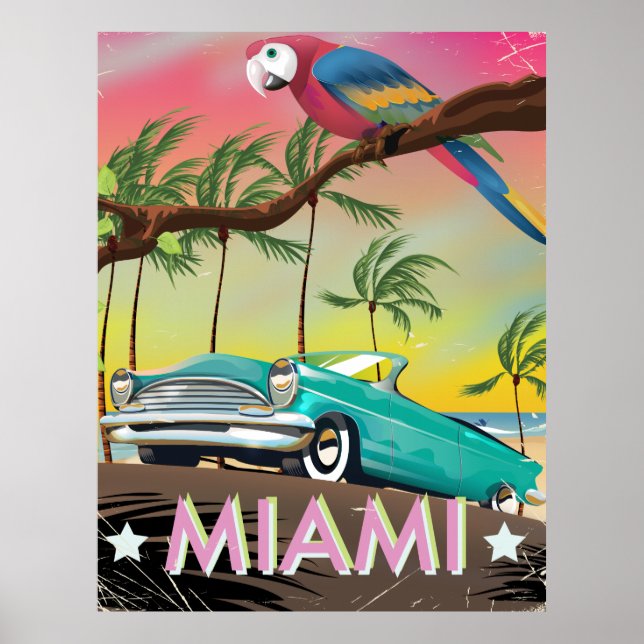 Impressão de viagem retrô vintage de Miami (Frente)