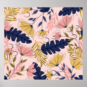 Impressão de Vintage das Folhas Tropicais