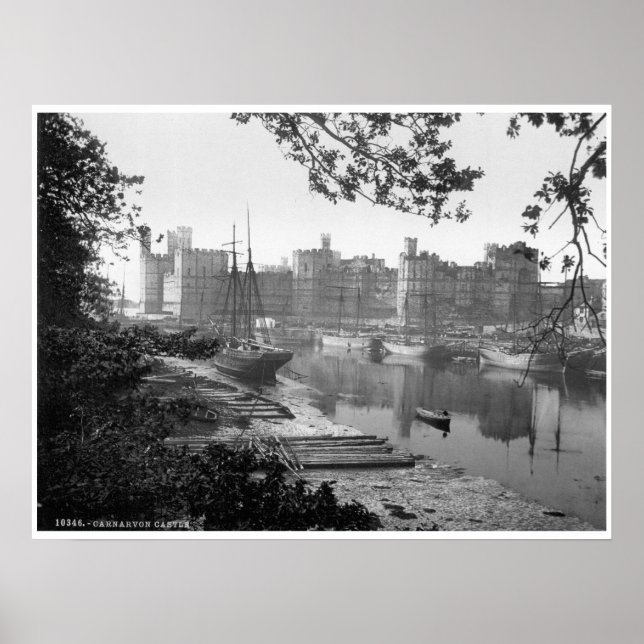 Impressão de Vintage Wales, castelo medieval de Ca (Frente)
