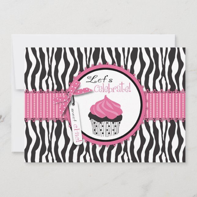 Impressão de Zebra e Aniversário de Cupcake (Frente)