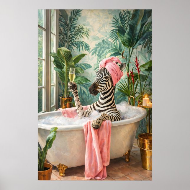Impressão de Zebra Tomando Banho, Arte de Parede d (Frente)