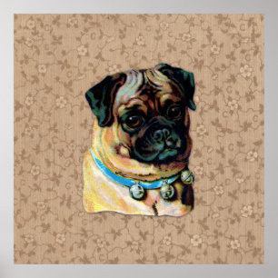 Impressão do cão do Pug do vintage