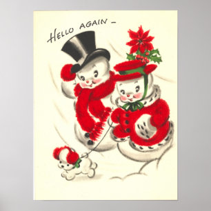 Impressão do casal do boneco de neve do vintage