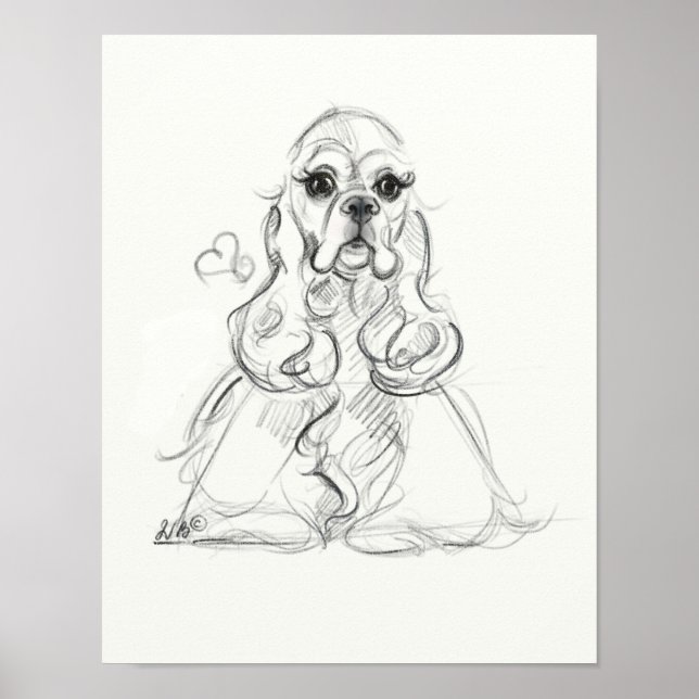 Impressão do Cocker Spaniel | Arte esboçada (Frente)