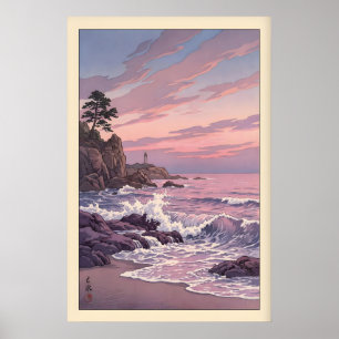 Impressão do Farol ao Pôr do Sol Azul e Rosa Suave