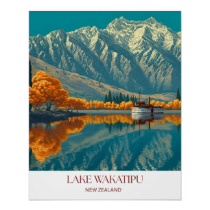 Impressão do Lago Wakatipu Arte de Parede da Nov