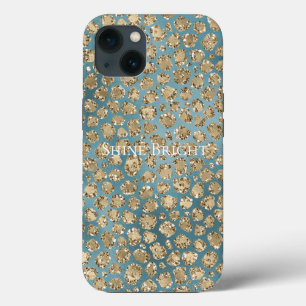 Impressão do Leopardo Azul-Teal Verde Dourado    