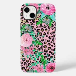 Impressão do Leopardo Rosa Elegante e Design Flora