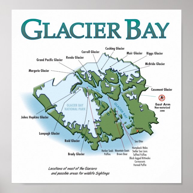 Impressão do Mapa da Baía de Glaciar (Frente)