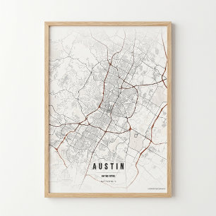 Impressão do Mapa de Austin Texas Cartaz de Cidade