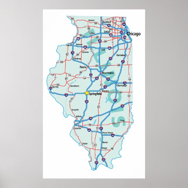 Impressão do Mapa Interestadual de Illinois (Frente)