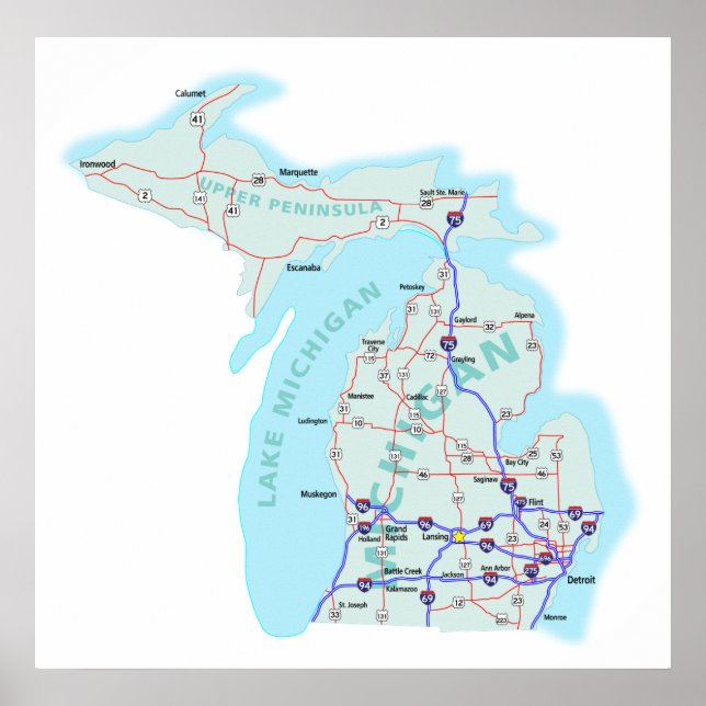 Impressão do Mapa Interestadual de Michigan (Frente)