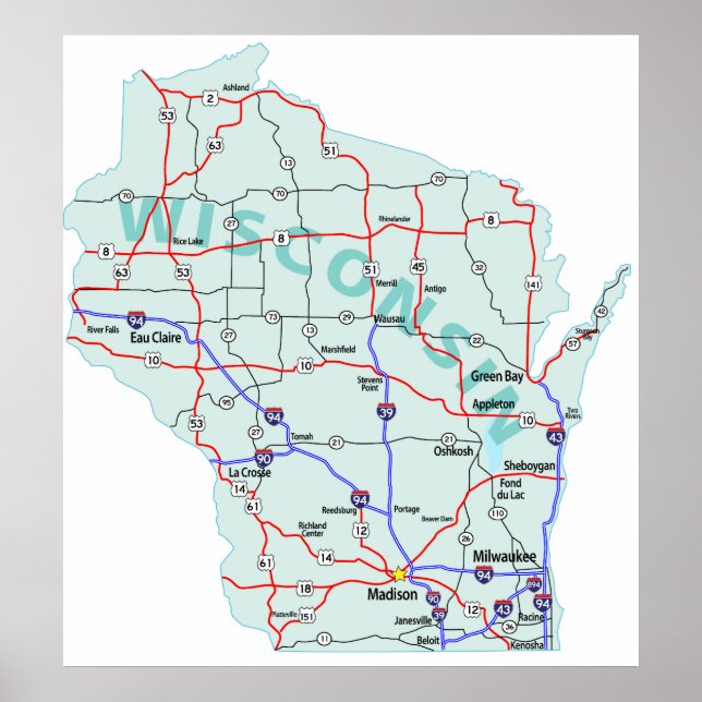 Impressão do Mapa Interestadual de Wisconsin (Frente)