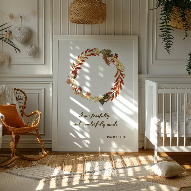 Impressão do outono religioso (I am fearfully and wonderfully made. Psalm 139:14 print. Thanksgiving nursery wall art.)
