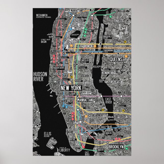 impressão do poster de metrô Nova Iorque NYC (Frente)