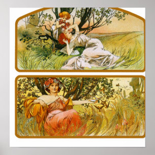 Impressão do poster de Mucha: Duas cenas da