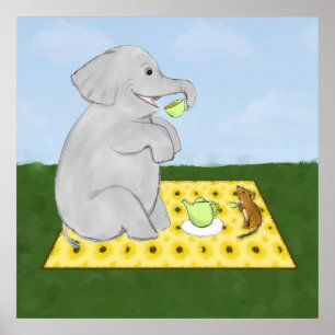 Impressão do poster do elefante e do rato do tea