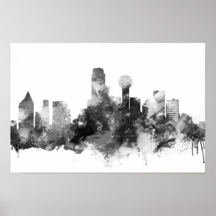 Impressão do Skyline de Dallas Preto e Branco