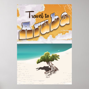 Impressão do viagem da praia do vintage de Aruba