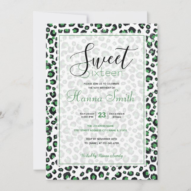 Impressão em animais-leopardo preto brilhante verd (Frente)