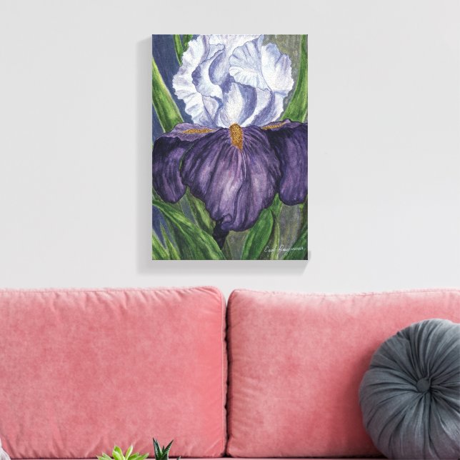 Impressão em Aquarela com Flor em Íris Roxo na Can (Insitu(Sala de estar))