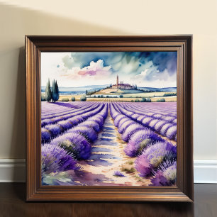 Impressão em Aquarela de Campos de Lavanda Paisage