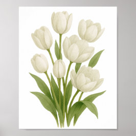 Impressão em Aquarela de Tulipas Brancas - Decoraç