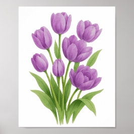 Impressão em Aquarela de Tulipas Roxas - Decoração