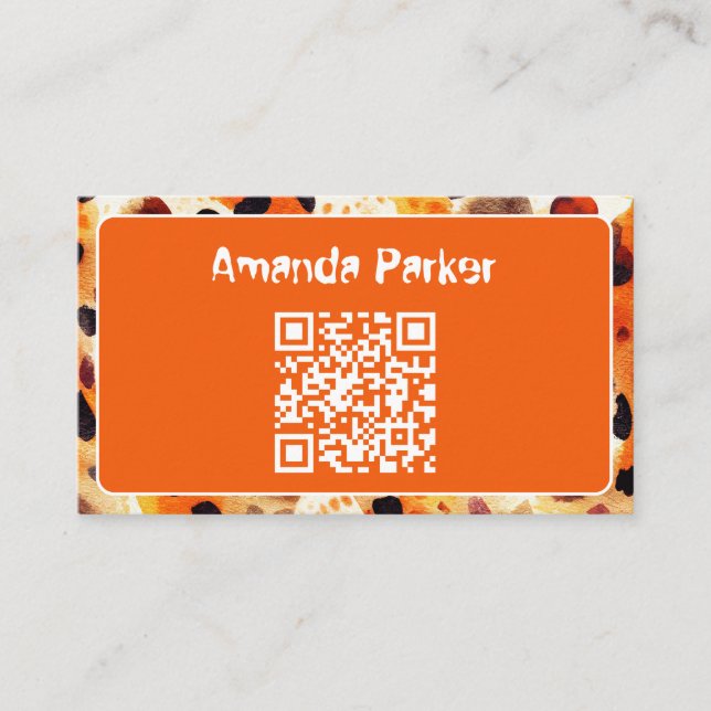 Impressão em laranja animal Código QR cartão de vi (Frente)