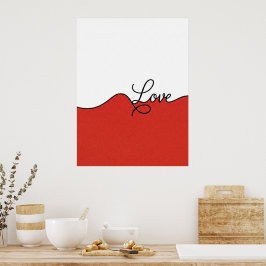 Impressão em Parede Cursiva Amor Vermelho e Branco