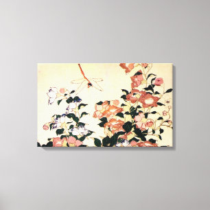 Impressão Em Tela 桔 梗, 北 斎 Bellflower e Dragonfly, Hokusai, Ukiyo-e