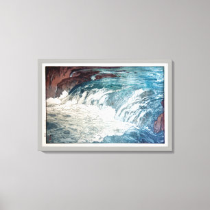 Impressão Em Tela 渓流, Rapids, Hiroshi Yoshida, Woodcut