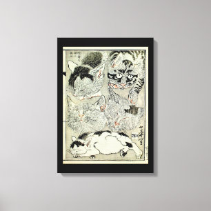 Impressão Em Tela 猫, 暁 斎 Gatos, Kyōsai, Ukiyo-e