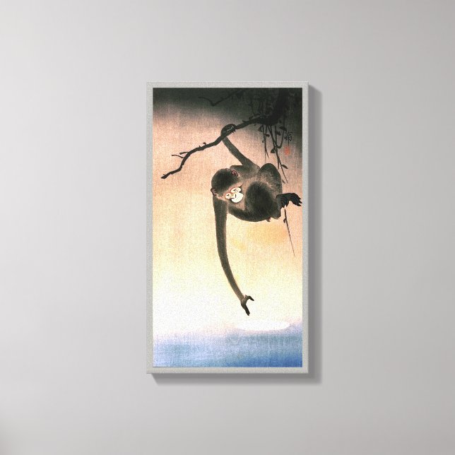 Impressão Em Tela 猿, 小 原 古 macaco a chegar à Lua, Ohara Koson (Frente)