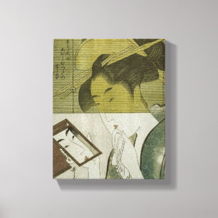 Impressão Em Tela 鏡 を 女, 歌 麿 Mulher que vê espelho, Utamaro, Ukiyoe