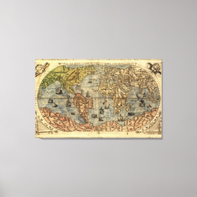Impressão Em Tela 1565 Forlani AntiquevMapa Renascentista Mundial (Frente)