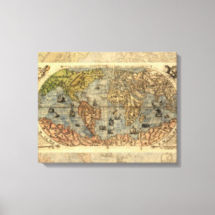 Impressão Em Tela 1565 Mapa Antigo do Mundo de Forlani Cartografia V